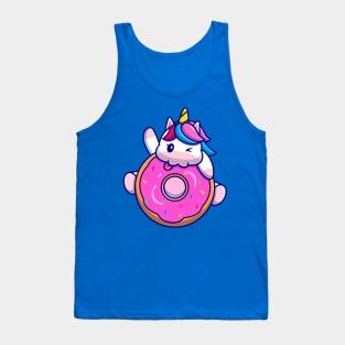 Cute Unicorn Eating Doughnut Cartoon Tank Top